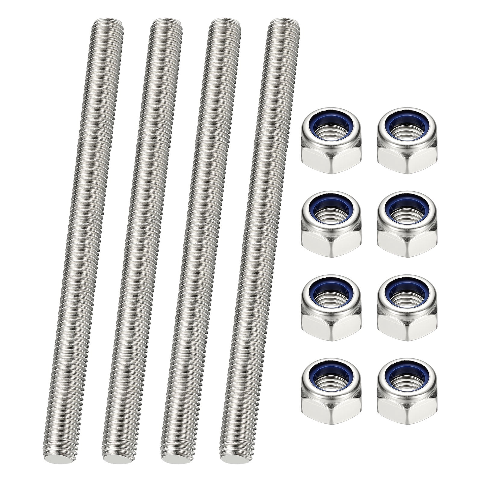 Uxcell Fully Threaded Rod, M10 x 150mm 304 Stainless Steel Right Hand Thread Bar Studs with Nuts, 4 Pcs