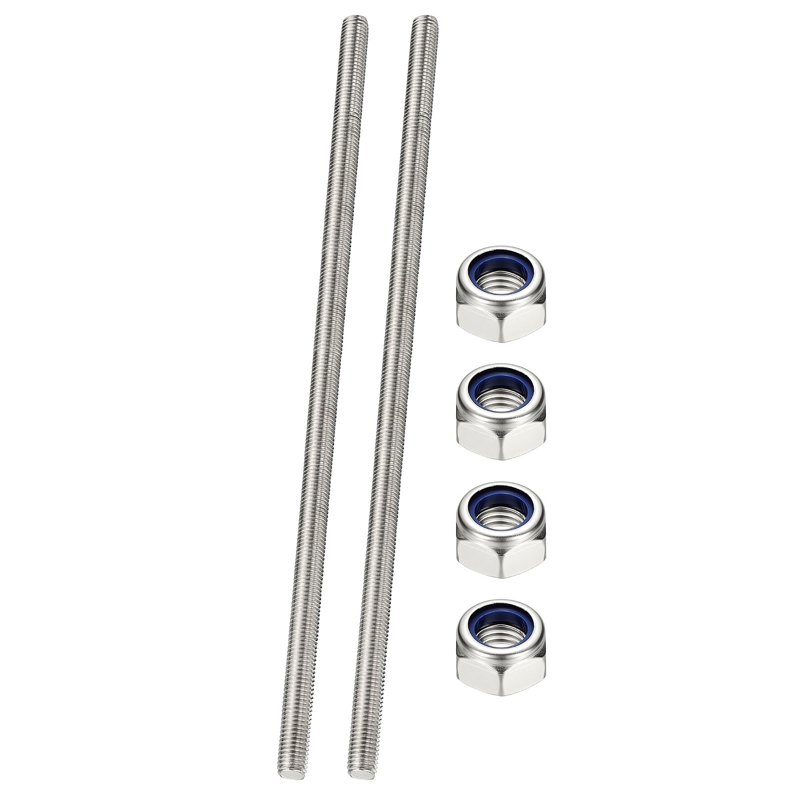 Uxcell Fully Threaded Rod, M10 x 350mm 304 Stainless Steel Right Hand Thread Bar Studs with Nuts, 2 Pcs