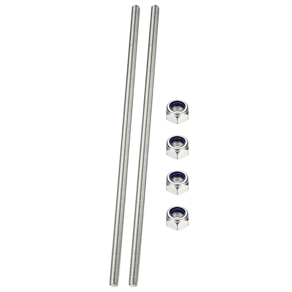 Uxcell Fully Threaded Rod, M10 x 400mm 304 Stainless Steel Right Hand Thread Bar Studs with Nuts, 2 Pcs
