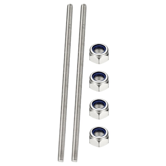 Uxcell Fully Threaded Rod, M12 x 350mm 304 Stainless Steel Right Hand Thread Bar Studs with Nuts, 2 Pcs