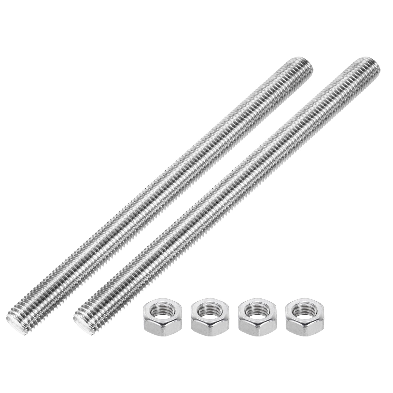 Uxcell Fully Threaded Rod M18 x 250 2.5mm Pitch 304 Stainless Steel With Screw Nut 2Pcs