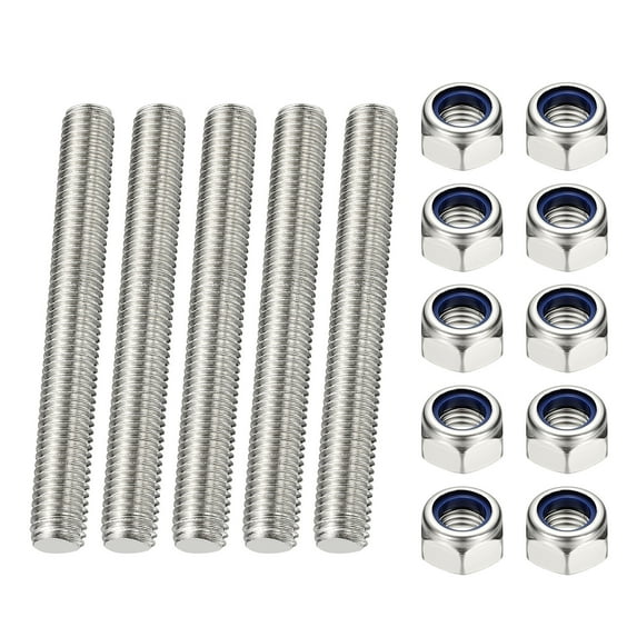 Uxcell Fully Threaded Rod, M3 x 100mm 304 Stainless Steel Right Hand Thread Bar Studs with Nuts, 5 Pcs