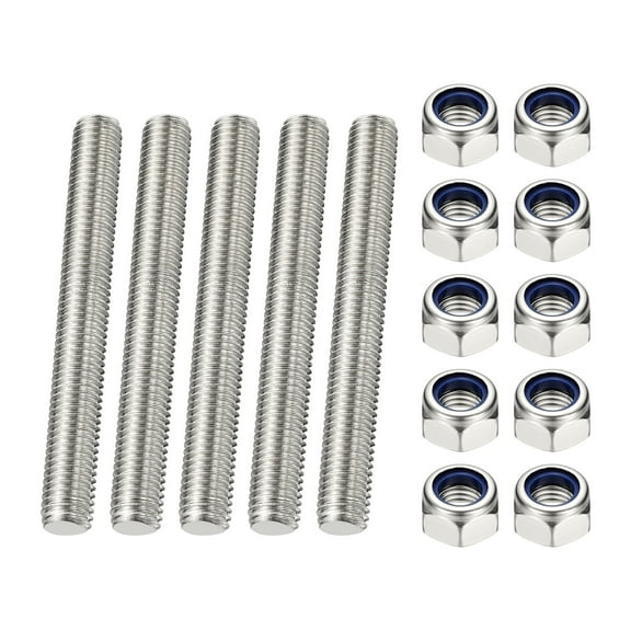 Uxcell Fully Threaded Rod, M6 x 100mm 304 Stainless Steel Right Hand Thread Bar Studs with Nuts, 5 Pcs