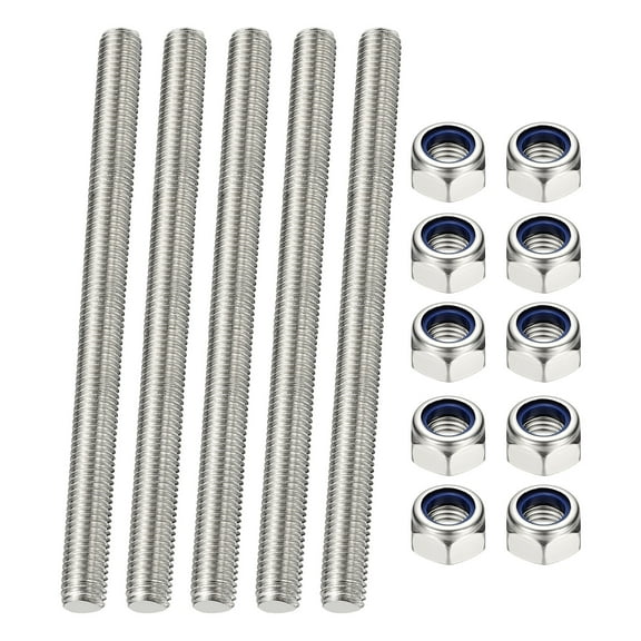 Uxcell Fully Threaded Rod, M6 x 150mm 304 Stainless Steel Right Hand Thread Bar Studs with Nuts, 5 Pcs
