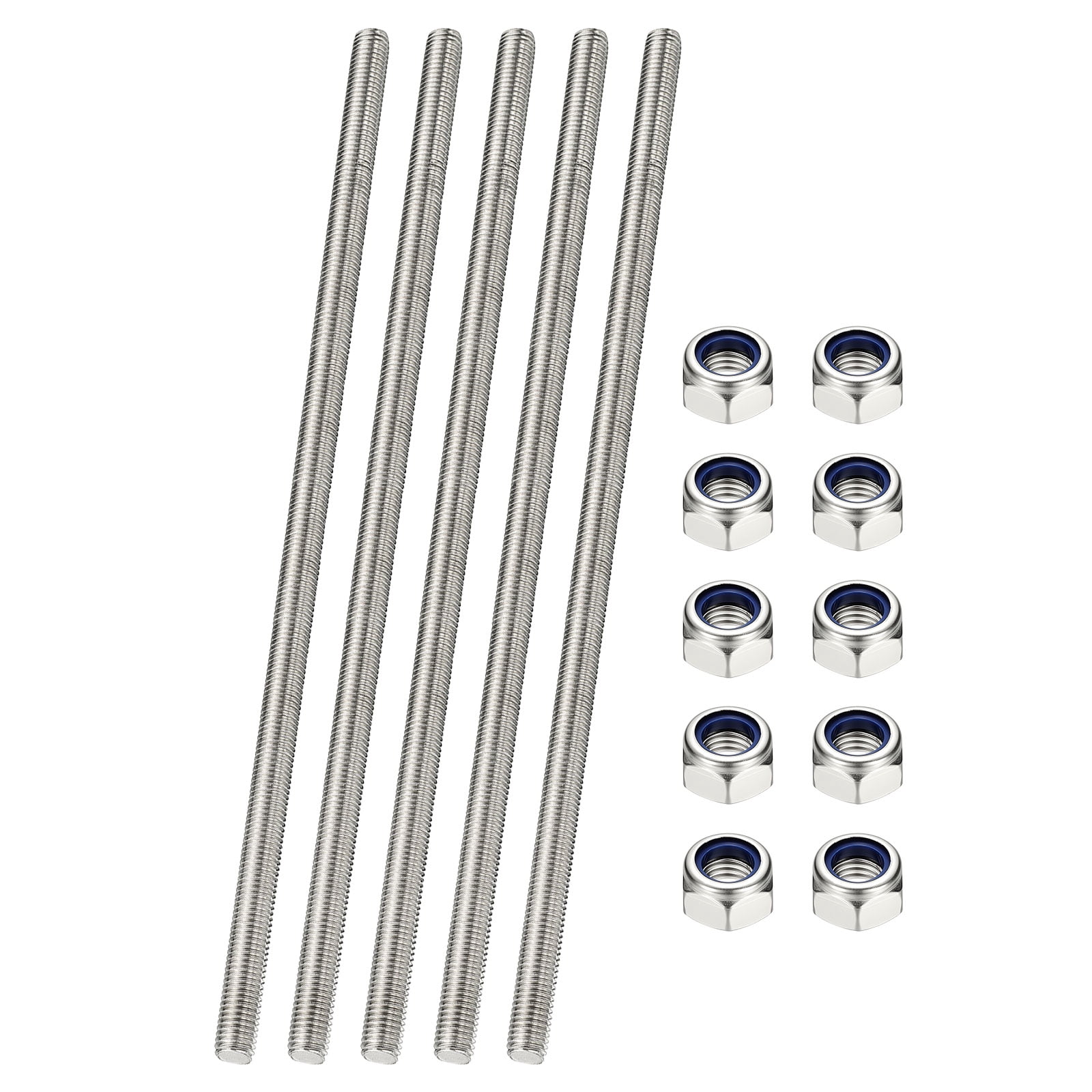 Uxcell Fully Threaded Rod, M6 x 350mm 304 Stainless Steel Right Hand Thread Bar Studs with Nuts, 5 Pcs