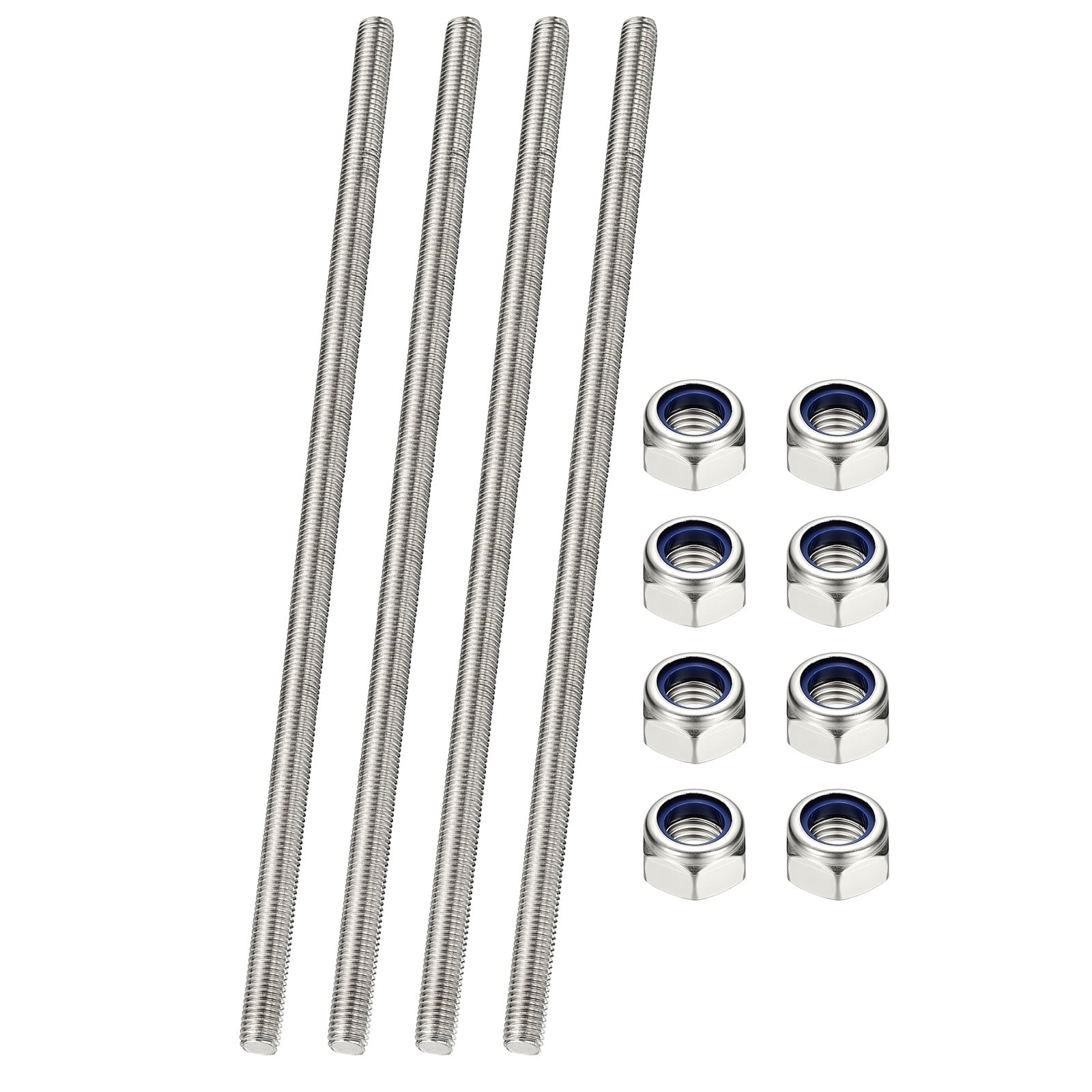 Uxcell Fully Threaded Rod, M8 x 350mm 304 Stainless Steel Right Hand Thread Bar Studs with Nuts, 4 Pcs