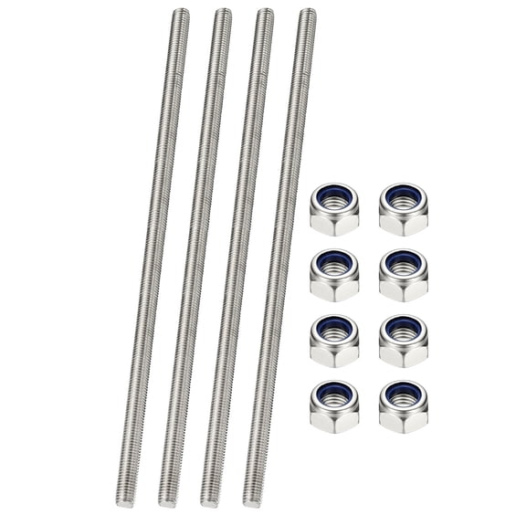Uxcell Fully Threaded Rod, M8 x 350mm 304 Stainless Steel Right Hand Thread Bar Studs with Nuts, 4 Pcs
