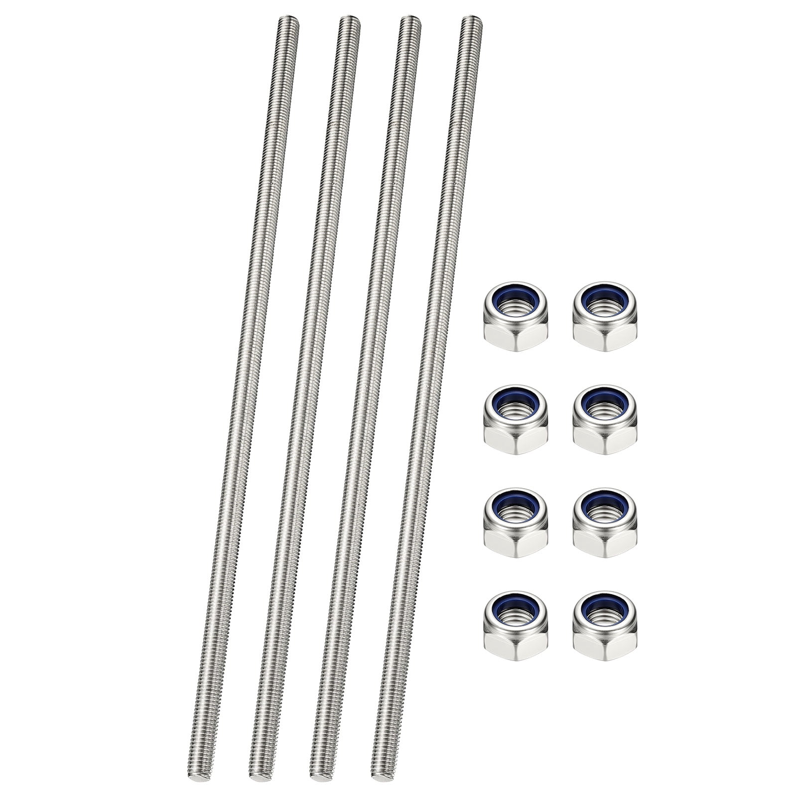 Uxcell Fully Threaded Rod, M8 x 400mm 304 Stainless Steel Right Hand Thread Bar Studs with Nuts, 4 Pcs
