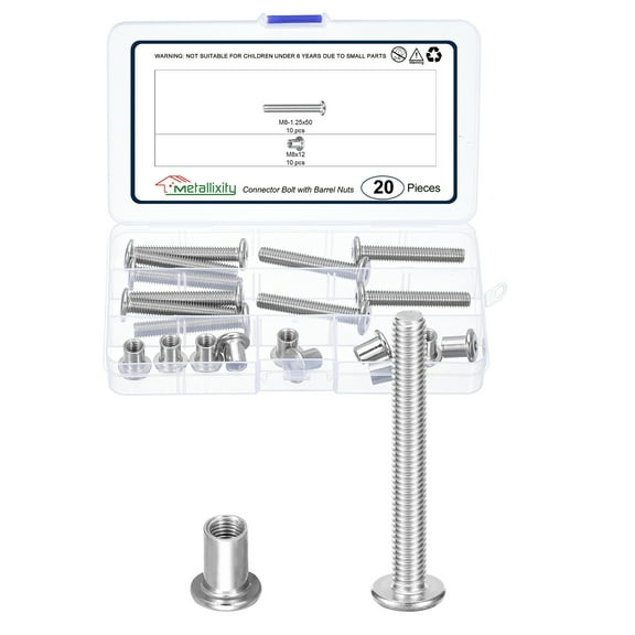Uxcell Furniture Connector Bolt Cap Nut Kit with Wrench(M6-1x40mm) 24Pcs, Connector Bolts M6 Countersunk Screw Barrel Nuts Binding Screws, for Chair Cabinet Bed, Silver