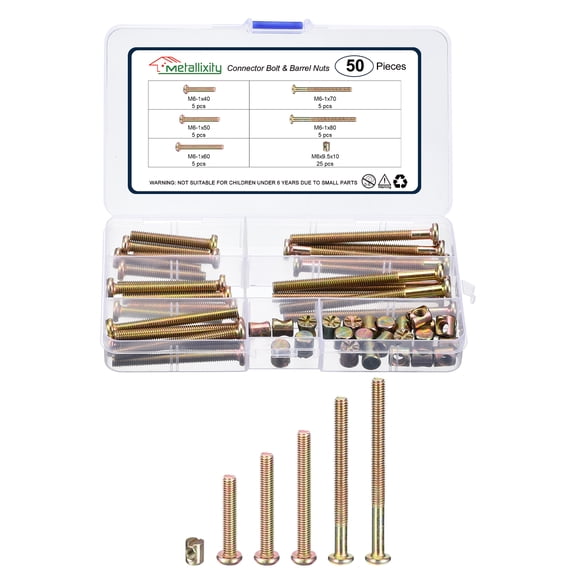 Uxcell Furniture Connector Bolt Cap Nut Kit with Wrench(M6-1x50mm) 20Pcs, Connector Bolt M6