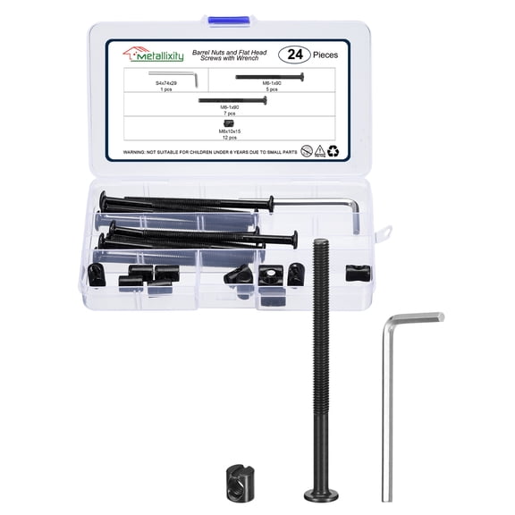 Uxcell Furniture Connector Bolt Cap Nut Kit with Wrench(M6-1x90mm) 24Pcs, Connector Bolts M6 Countersunk Screw Barrel Nuts