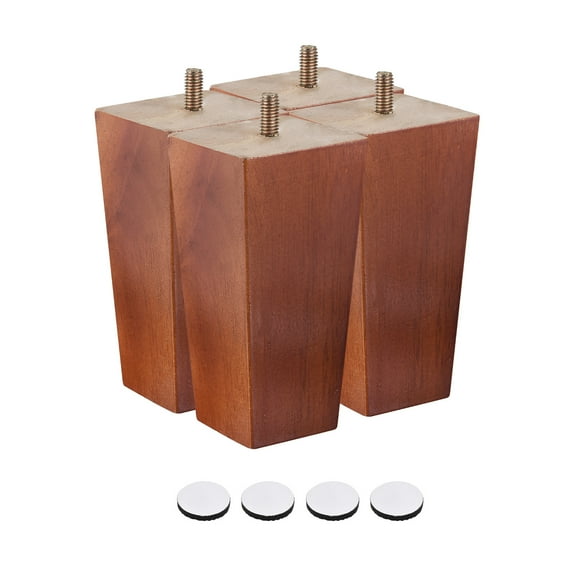 Uxcell Furniture Legs 4.7 Inch(120mm) Set of 4 Square Solid Wood Couch Legs, Brown