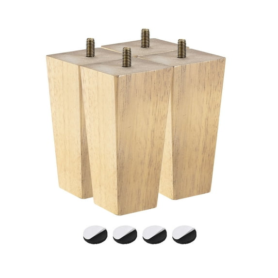 Uxcell Furniture Legs 4.7 Inch(120mm) Set of 4 Square Solid Wood Couch Legs