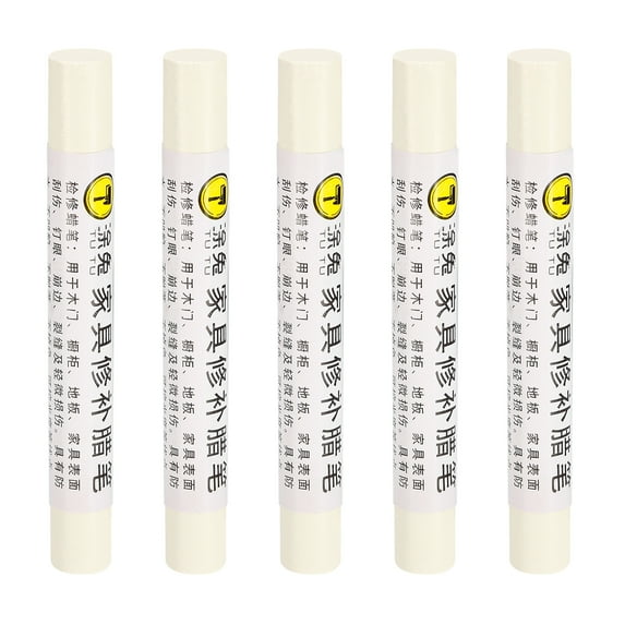 Uxcell Furniture Repair Crayons Wax Filler Stick, Touch Up Pen Markers, Cream White 5 Pack