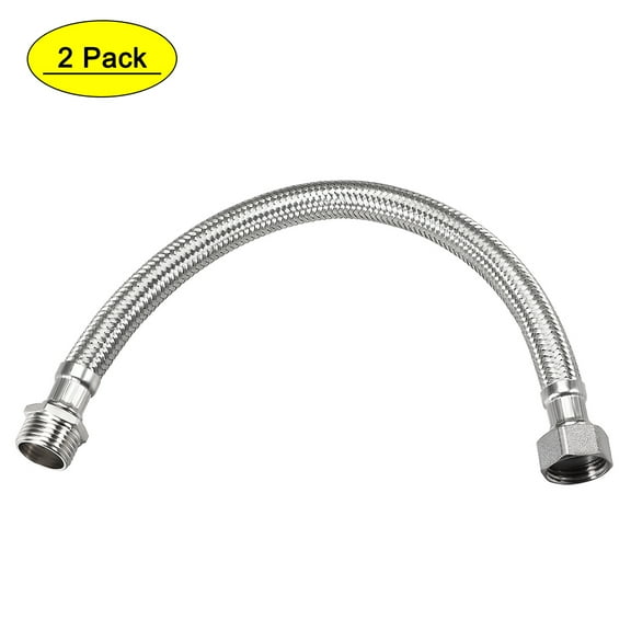 Uxcell G1/2 Female x G1/2 Male 16" Length SUS304 Faucet Supply Line 2 Pack