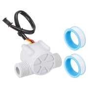 Uxcell G1/2" Hall Effect Liquid Water Flow Sensor, Plastic Water Flow Meter with Polytetrafluoroethylene Tape Liquid Flowmeter Hall Effect Sensor for Heaters, White, 1-30L/min S201