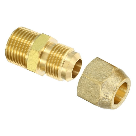Uxcell G1/2 Male x 1/2" Male Brass Flare Tube Fitting Pipe Hose Fitting Adapter Connector