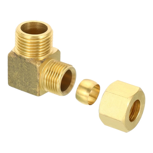 Uxcell G1/2 Male x 12mm Tube OD Brass Compression Tube Fitting 90 ...