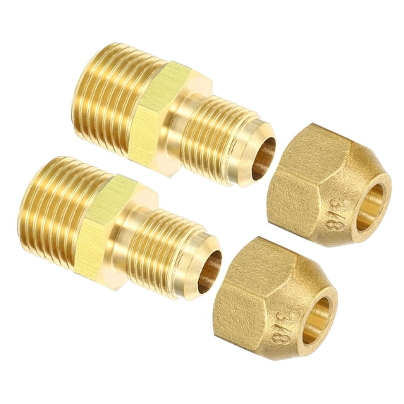 Uxcell G1/2 Male x 3/8" Male Brass Flare Tube Fitting Pipe Hose Fitting Adapter Connector, 2 Pack