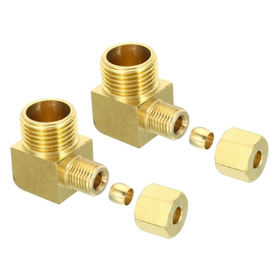 Uxcell G1/2 Male x 6mm Tube OD Brass Compression Tube Fitting 90 Degree Elbow Pipe Tube Fitting, 2 Pack