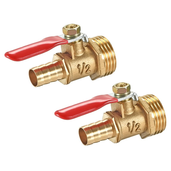 Uxcell G1/2" x 3/8" Female to Female Brass Air Ball Valve Shut Off Switch Hose Barb Brass Gold Tone 2pcs