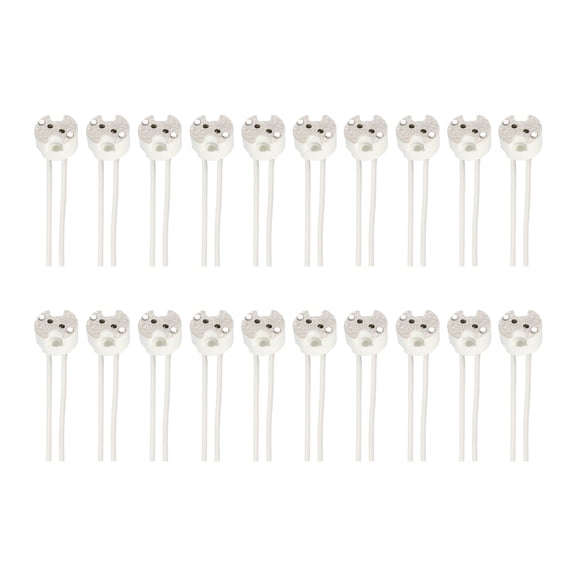 Uxcell G4 Lamp Sockets 6" 20PCS - MR16 LED Bulb Socket Ceramic Base with Silicone Wire Connector for Halogen & LED Bulbs Chandelier GU5.3 MR11 DIY Light Base Fixture, Beige