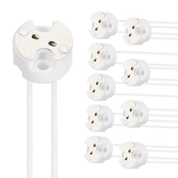 Uxcell G4 Lamp Sockets 8" 10PCS - MR16 LED Bulb Socket Ceramic Base with Silicone Wire Connector for Halogen & LED Bulbs Chandelier GU5.3 MR11 DIY Light Base Fixture, White