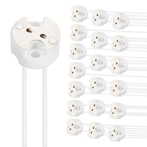 Uxcell G4 Lamp Sockets 8" 20PCS - MR16 LED Bulb Socket Ceramic Base with Silicone Wire Connector for Halogen & LED Bulbs Chandelier GU5.3 MR11 DIY Light Base Fixture, White