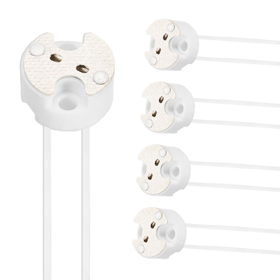 Uxcell G4 Lamp Sockets 8" 5PCS - MR16 LED Bulb Socket Ceramic Base with Silicone Wire Connector for Halogen & LED Bulbs Chandelier GU5.3 MR11 DIY Light Base Fixture, White