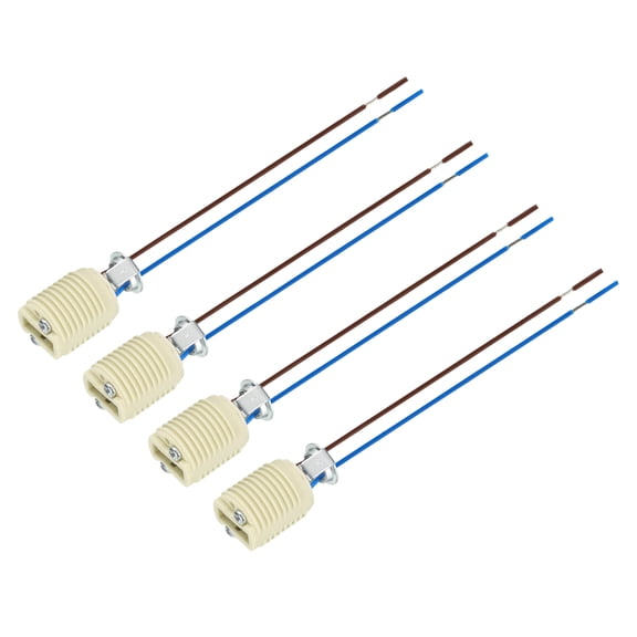 Uxcell G9 Ceramic Base Socket, 4Pcs Ceramic Lamp Bulb Holder with 5.9'' 0.5mm Wire, 250V 100W Heat Resistant Light Base Connector for LED Halogen Light Bulb, Beige