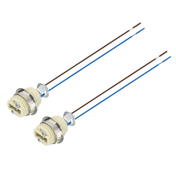 Uxcell G9 Ceramic Base Socket with Metal Ring, 2Pcs Ceramic Lamp Bulb Holder with 5.9'' 0.5mm Wire, 250V 100W Heat Resistant Light Base Connector for LED Halogen Light Bulb, Beige