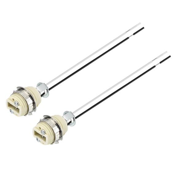 Uxcell G9 Ceramic Base Socket with Metal Ring, 2Pcs Ceramic Lamp Bulb Holder with 5.9'' 20AWG Wire, 250V 100W Heat Resistant Light Base Connector for LED Halogen Light Bulb, Beige