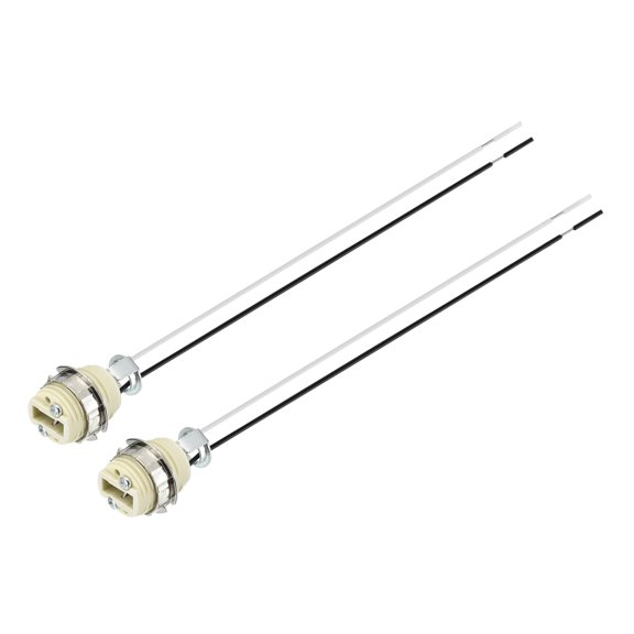 Uxcell G9 Ceramic Base Socket with Metal Ring, 2Pcs Ceramic Lamp Bulb Holder with 9.8'' 20AWG Wire, 250V 100W Heat Resistant Light Base Connector for LED Halogen Light Bulb, Beige
