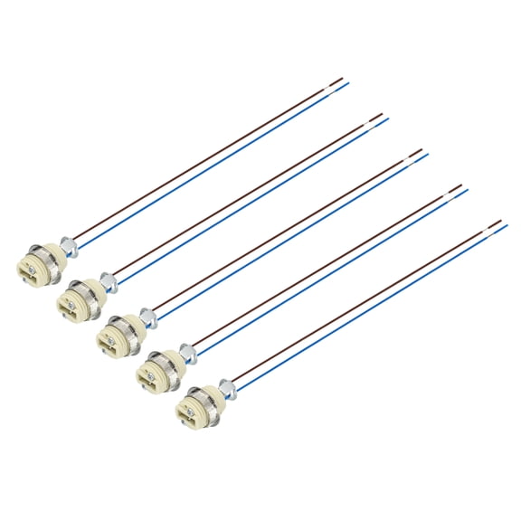 Uxcell G9 Ceramic Base Socket with Metal Ring, 5Pcs Ceramic Lamp Bulb Holder with 11.8'' 0.75mm Wire, 250V 100W Heat Resistant Light Base Connector for LED Halogen Light Bulb, Beige