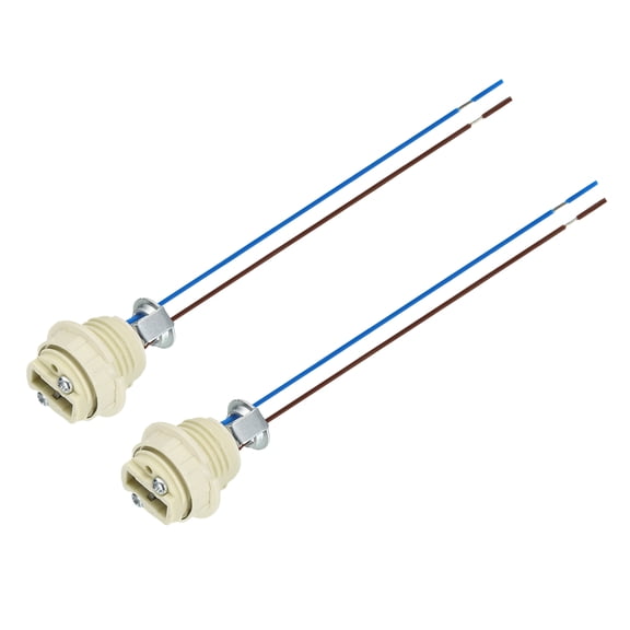 Uxcell G9 Ceramic Base Socket with Plastic Ring, 2Pcs Ceramic Lamp Bulb Holder with 5.9'' 0.5mm Wire, 250V 100W Heat Resistant Light Base Connector for LED Halogen Light Bulb, Beige