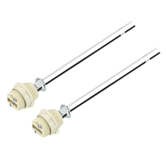 Uxcell G9 Ceramic Base Socket with Plastic Ring, 2Pcs Ceramic Lamp Bulb Holder with 5.9'' 20AWG Wire, 250V 100W Heat Resistant Light Base Connector for LED Halogen Light Bulb, Beige
