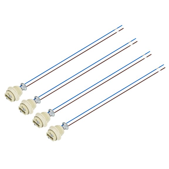 Uxcell G9 Ceramic Base Socket with Plastic Ring, 4Pcs Ceramic Lamp Bulb Holder with 11.8'' 0.75mm Wire, 250V 100W Heat Resistant Light Base Connector for LED Halogen Light Bulb, Beige