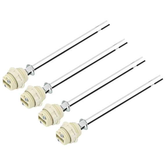 Uxcell G9 Ceramic Base Socket with Plastic Ring, 4Pcs Ceramic Lamp Bulb Holder with 5.9'' 20AWG Wire, 250V 100W Heat Resistant Light Base Connector for LED Halogen Light Bulb, Beige