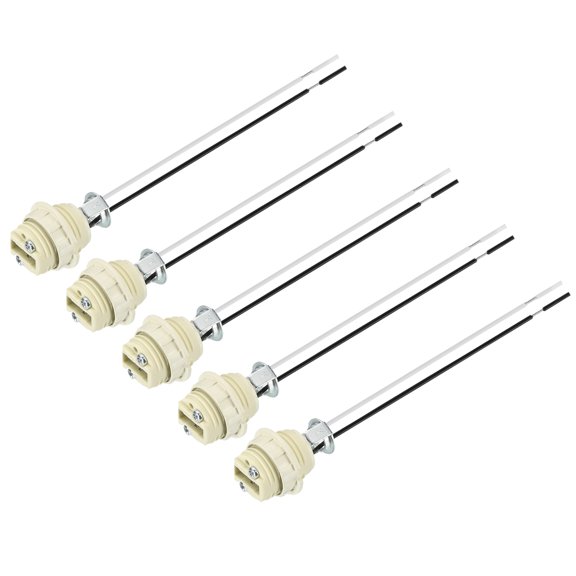 Uxcell G9 Ceramic Base Socket with Plastic Ring, 5Pcs Ceramic Lamp Bulb Holder with 5.9'' 20AWG Wire, 250V 100W Heat Resistant Light Base Connector for LED Halogen Light Bulb, Beige