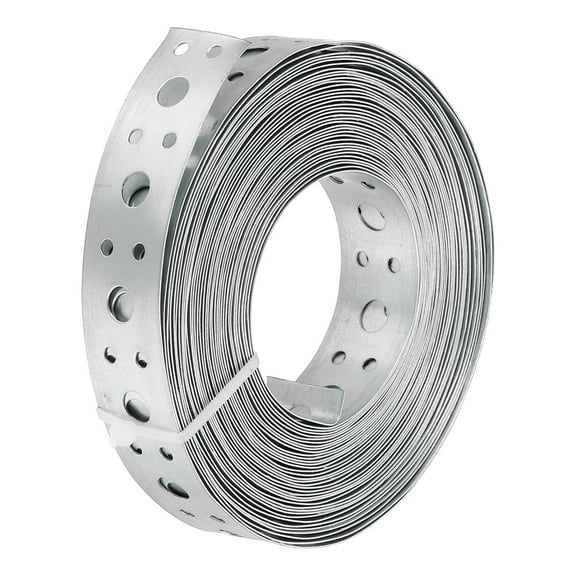 Uxcell Galvanized Pipe Strap, 1 Pcs 0.98 Inch x 33 FT 0.6mm Thickness Metal Strapping with Holes Bendable Pipe Hanger Strap for Pipe Supports Hanging, Silver Tone