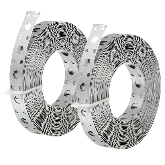 Uxcell Galvanized Pipe Strap, 2 Pcs 0.67 Inch x 33 FT 0.6mm Thickness Metal Strapping with Holes Bendable Pipe Hanger Strap for Pipe Supports Hanging, Silver Tone