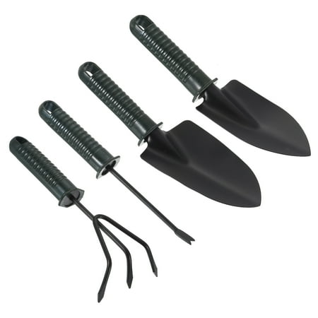 Uxcell Garden Tool Set, 4 Pcs Carbon Steel Nonslip Handle Hardened Garden Shovel Rake Weeder, Grey