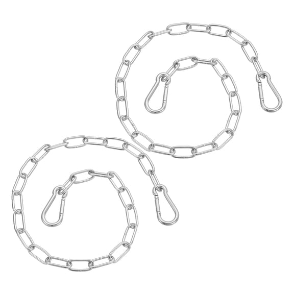 Uxcell 2Pcs Gate Chain Lock 23.7" Silver 304 Stainless Steel Hanging Chain Lock for Stall Barn Cabinet Fence Hammock Pet Cages