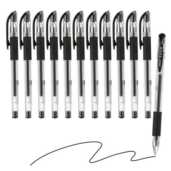 Uxcell Gel Pen Medium Point 0.5mm, 12 Pack Smooth Black Gel Ink Rollerball Pen for Home Office Writing Note Taking Journaling Business, Style 11