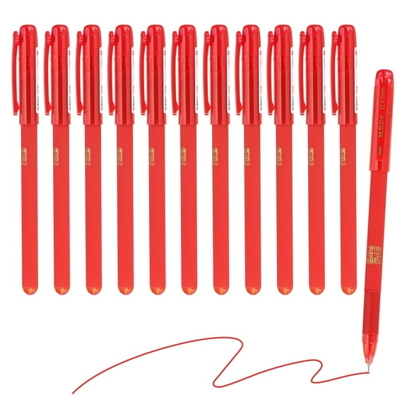 Uxcell Gel Pen Medium Point 0.5mm, 12 Pack Smooth Red Gel Ink Rollerball Pen for Home Office Writing Note Taking Journaling Business, Style 4