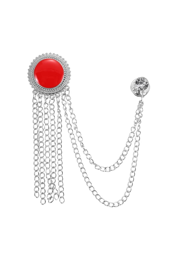 Gem Chain Brooch Pins, Hanging Chain Brooch Suit Pin Tassel Crystal Badge Lapel Collar Pins for Women Men Shirts Tuxedo Scarf, Silver Tone(Red)