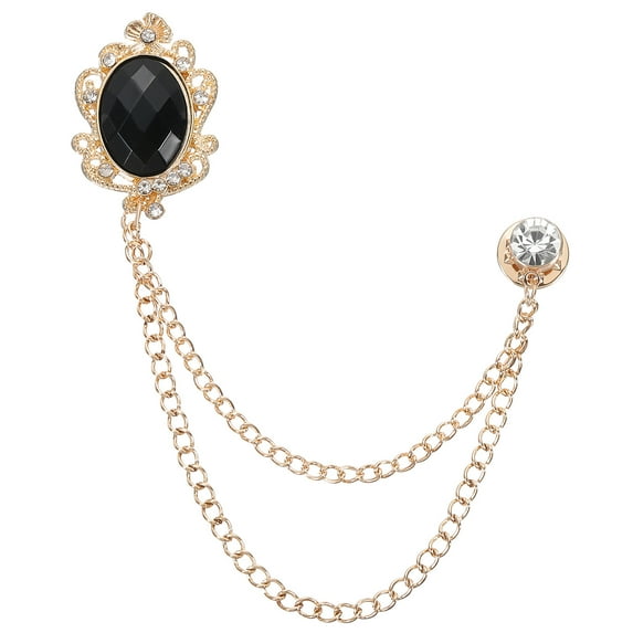 Uxcell Gem Hanging Chain Brooch Pins Men's Gem Brooch Suit Pins Gold Tone Black