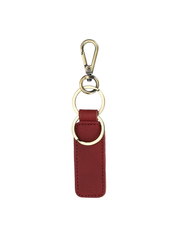 Genuine Leather Keychain, Double Ring Leather Car Keys Fob Wine Red Metal Key Ring Universal Key Chain Holder with Belt Loop Bag Clip for Men and Women