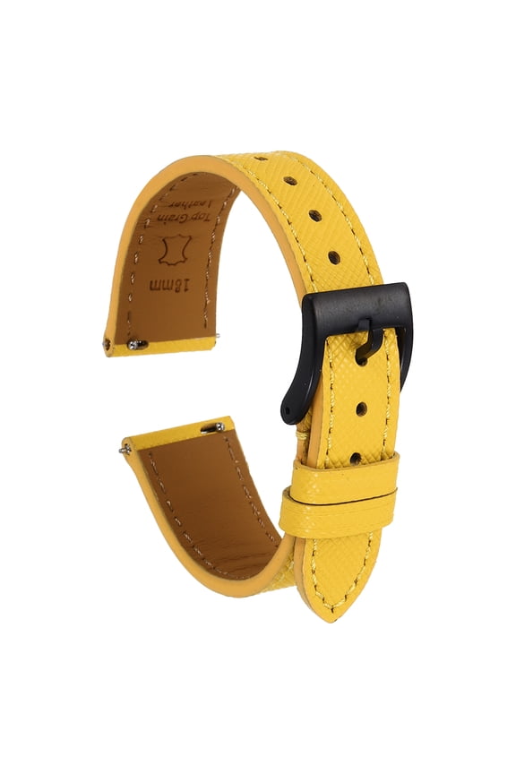 Genuine Leather Watch Band 18mm Quick Release Replacement Watch Strap with Stainless Steel Black Buckle for Men Women, Yellow
