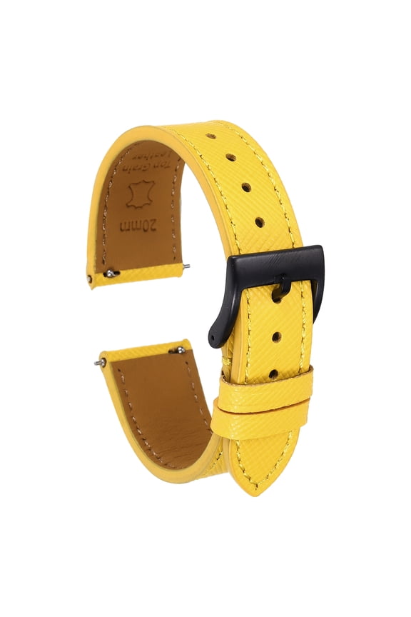 Genuine Leather Watch Band 23mm Quick Release Replacement Watch Strap with Stainless Steel Black Buckle for Men Women, Yellow